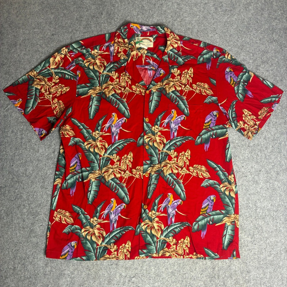 Paradise Found Hawaiian Shirt Mens XL Red Parrot Tropical Made In Hawaii Cotton